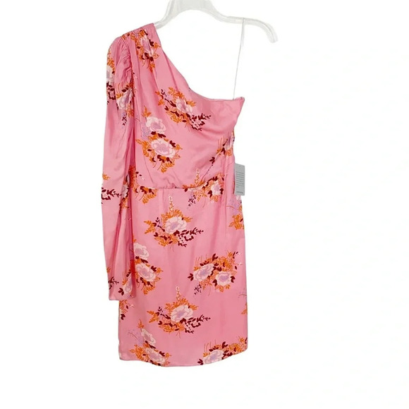 Les Reveries Dress One-Sleeve in Pink Gardenia Matte Satin Size 4 NWT - Picture 4 of 11